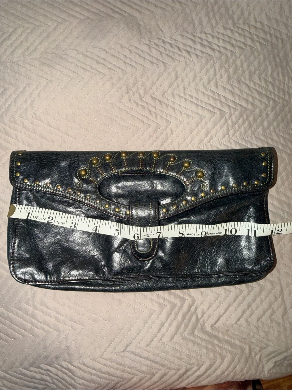 HOBO Black Leather Studded Clutch with Brass Accents